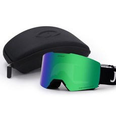 臺灣出貨磁吸防霧滑雪眼鏡雙層永久性防霧雪地眼鏡鏡男女可開發票, 豪華版-金剛綠, 1個