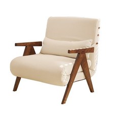 摺疊沙發床，午睡躺椅，單人沙發床，小戶型客廳家用, 75CM親膚雪花絨-米白色,原木色支撐腿