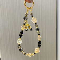 復古芭蕾舞鞋吊墜高級感水晶手機鏈原創手機鏈掛飾鑰匙扣包掛掛飾, 黑金