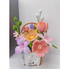 모루장식 해바라기 꽃바구니 입학식 웨딩 화동바구니 꽃만들기, 핑크 포피 완제품