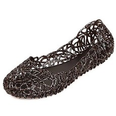 HITCH REAP 여성용 젤리 샌들 발레 슈즈 슬립온 플랫 할로우 아웃 로퍼 A-골드.