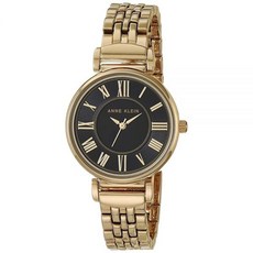Anne Klein 여성용 메탈 손목 시계 로즈 골드/그린 AK/2158GNRG 439708, 골드/블랙
