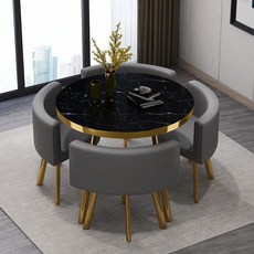남쪽나무 북유럽 원형 테이블 의자 세트 카페 사무실 다이닝 거실, 진회색 + 금 다리, 80cm 탁자 4개의 의자
