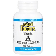 Natural Factors Vitamin A 3 000 mcg 10 000 IU 180 Softgels, 1개