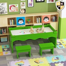 유아용 모래놀이 세트 모래놀이터 점토 장난감 테이블 어린이집 유치원 원목소재, 100L50W50H그린(스툴제외), 1개