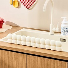 硅膠水槽擋水板 廚房防濺水洗碗池擋水條, 1個, 加高防飛濺【奶油白】強力吸盤丨柔軟硅膠