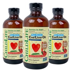 차일드라이프 퓨어 아틱 코드 리버 오일 어린이 오메가 3 내추럴 스트로베리, 3개, 237ml