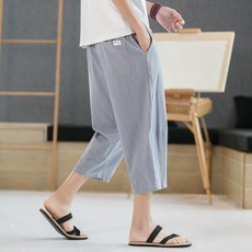 夏季棉麻休閒七分褲 男士薄款直筒褲, 1個, 淺灰2XL建議135斤-150斤