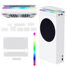 Xbox Series S용 방진 팬 냉각 시스템 3단계 속도 400043004500RPM 및 7가지 모드 RGB 조명 스트립 저소음 먼지 필터 독립형 터치 스위치 2개, white, black