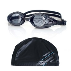 베이직엘르 성인용 수영 세트 (수경+수모) BEPSV001K, 1개, 블랙