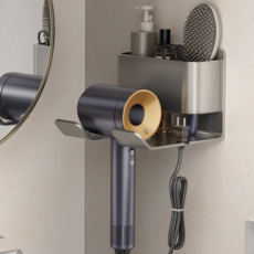 에스위두 무타공 수납형 강력접착 드라이기 거치대, 블랙, 1개