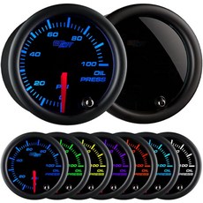 글로우시프트 틴티드 7 컬러 100 PSI 오일 압력 게이지 키트 - 18-27 NPT 전자 센서 및 배선 포함 멀티 디스플레이 블랙 다이얼 훈제 렌즈 자동차 트럭용 2-116