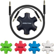 바이루통 5-잭 멀티 헤드폰 오디오 스플리터 3.5mm 스테레오 케이블 20cm 및 100cm 5팩 포함, 3.5mm 스테레오 케이블 20cm 100cm가 포함된