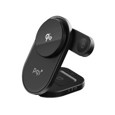 PQI Qi2 三合一折疊式磁吸無線充電座，iPhone/Apple Watch/無線耳機適用，折疊便攜無線充電器, 黑色, 1個