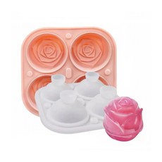 玫瑰造型冰塊模具 4格矽膠圓形玫瑰冰球飲品冷飲專用, 粉色, 1個