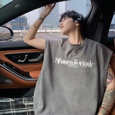 2024夏季新品青少年港風潮流無袖短袖流行簡約百搭背心坎肩 修身舒適 半袖 男健身背心