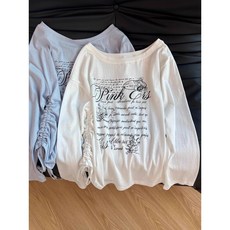 薄款白色字母斜肩印花T恤防曬長袖罩衫夏季寬鬆新款抽繩設計上衣