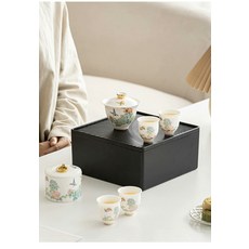旅行 功夫茶具 小套裝 家用 簡約 泡茶壺 陶瓷 茶杯 戶外 茶盤 可攜式包 一壺四杯, 商品主圖, 1個