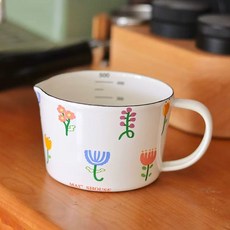 픽유아 법랑용기 법랑 주전자 다용도 계량컵, I. 500ml 플로럴 브렉퍼스트 컵 불완전한 부분 있