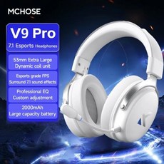 [호환] MCHOSE V9 Pro 게이밍 헤드셋 마이크가 포함된 PC용 오버이어 쿼드 모드 무선 블루투스 헤드폰(델타 스타일), 4)White V9Pro