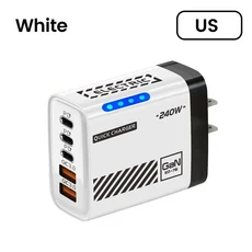 호환5포트 GaN USB C 충전기 240W PD 고속 어댑터 (아이폰 17 16 15 Pro 샤오미 노트북 데스크탑, 05 White US