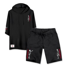 T-ZZANG TSET_HSP07 短袖連帽短褲套裝中性大碼運動褲