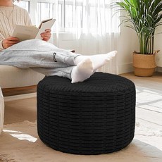 Poofieotto 패딩 없는 오토만 커버 핸드메이드 풋스툴 오토만 보관 솔루션 바닥 푸프 발판 쿠션 지름 50.8 x 높이 30.5cm(20 x 12인치) 거실 웨딩 침실용, 블랙