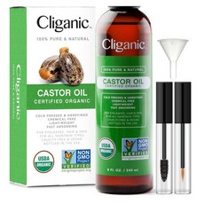 Cliganic 冷壓蓖麻油 USDA認證 非基改 滋養髮膚 附睫毛刷組 240毫升, 1個, 240L