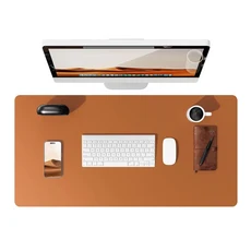 대형 마우스 패드 사무실 책상 매트 가죽 보호대 미끄럼 방지 PU 블로터 노트북, 02 80x40센티미터, 01 Brown