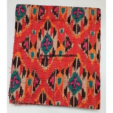 레드 핸드블록 플로럴 멀티 이캇 프린트 핸드메이드 코튼 칸타 퀼팅 보호 침구 담요 히피 퀸/킹 사이즈 보헤미안 블록 퀼트 (퀸 90X108 인치), 퀸 90X108 인치