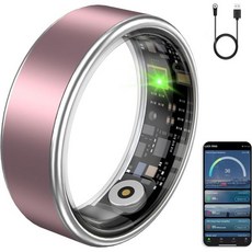 여성 및 남성용 스마트 반지 피트니스 추적기 심박수 모니터 HRV 수면 추적 구독료 없음 10ATM 방수 활동 iOS Android용 무광 분홍색 7, Matte Pink, 12