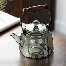 臺灣出貨 煙灰色玻璃提樑壺 家用高硼硅玻璃蒸煮一體花茶壺 可加熱燒水壺, 星空八面星空提梁壺煙灰, 1個