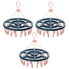 유콘 다용도 양말 속옷 원형 빨래 집게 건조대 24클립, 핑크, 3개