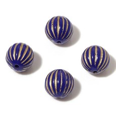 10個 金縞模様 丸形アクリルビーズ サファイアブルー 14mm