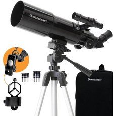 Celestron 셀레스트론 - 80mm 여행용 망원경 휴대용 굴절 전면 코팅 유리 광학부 초보자에게 이상적인 보너스 천문 소프트웨어 패키지 디지스코핑 스마트폰 어댑터, Travel Scope 80
