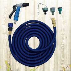 彈性伸縮水管含旋轉水槍及快拆接頭，可增加3倍長度, 藍色,2.2 M, 1個