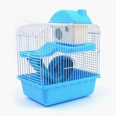 햄스터 급식 급수 챗바퀴 미끄럼틀 포함 모던 조립 케이지 2층, 블루