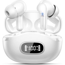 AOSRAU 무선 이어버드 블루투스 헤드폰 5.4 HiFi 스테레오 ENC 노이즈 캔슬링 마이크 4개가 있는 이어버드 듀얼 LED 디스플레이가 있는 48H 블루투스 이어버, White