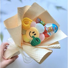 스마일 꽃 인형 킨더조이 사탕 꽃다발, 노랑(킨더조이-블루)