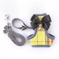 兔子外出牽引繩組 防掙脫設計 可調節尺寸 適合小兔, 銀鈴鐺黃色格子XS 0.5-2公斤, 1個