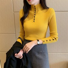 TKX 반목니트 여성 기본 소프트 디자인 단추 장식 스웨터 니트티 여자목티