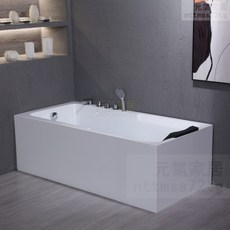 方形直角無縫一體式成人泡澡浴缸帶頭枕亞克力浴盆 – 家用舒適款, 1個, 空缸款,長1380寬740高540（右裙）