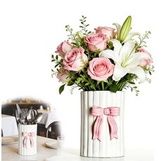 Quaocens 핸드메이드 도자기 핑크 식기 홀더 리본 꽃병 홀더 귀여운 3D 코케트 미적 주방 장식 조리대 집들이 선물