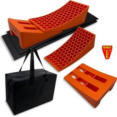 보안맨 RV 레벨링 램프 2팩 키트 | 프리미엄 미끄럼 방지 캠퍼 레벨러 이중 축 트레일러용 휠 초크 블록보다 빠른 시스템 필수 액세서리