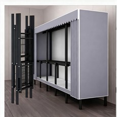 免安裝全鋼架加粗耐重衣櫃-臺南現貨3日內達, 160cm新灰色+含布罩+送2個吊衣架,組裝-一體摺叠衣櫃