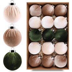 크리스마스 트리 장식품 벨벳 볼 - 15개 팩 비산 방지 전구 장식 세트 멀티컬러 그린 브라운 뉴트럴 80mm 3.15인치 295278, 크리스마스 트리 장식품 벨벳 볼 - 15개 팩 비산 방