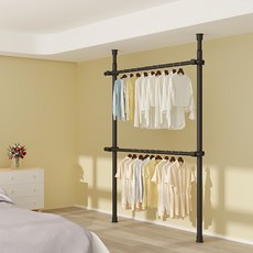 [국내브랜드]라온리빙 철제 조립식 시스템 행거 32/38파이(mm), 블랙_2단 확장형