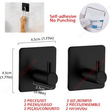 코일 인서트 접착 화장실 롤 종이 홀더 스테인레스 벽 마운트 스지 스탠드 주방 욕실 드릴 티슈 타월 디스펜서 스틸 블랙 실버 골드 냅킨 랙 액세서리, 05 Hook black 2PCS Set