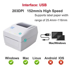 4 인치 152 미리메터초 열 라벨스티커운송장 프린터 Xprinter XP-420B 바코드 용지 지원 DHL Fedex EMS Express 용 QR 코드, 미국 플러그, 460B USB