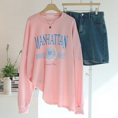 에스제이룩 여성용 박스트리 오버핏 빅사이즈 맨투맨티셔츠